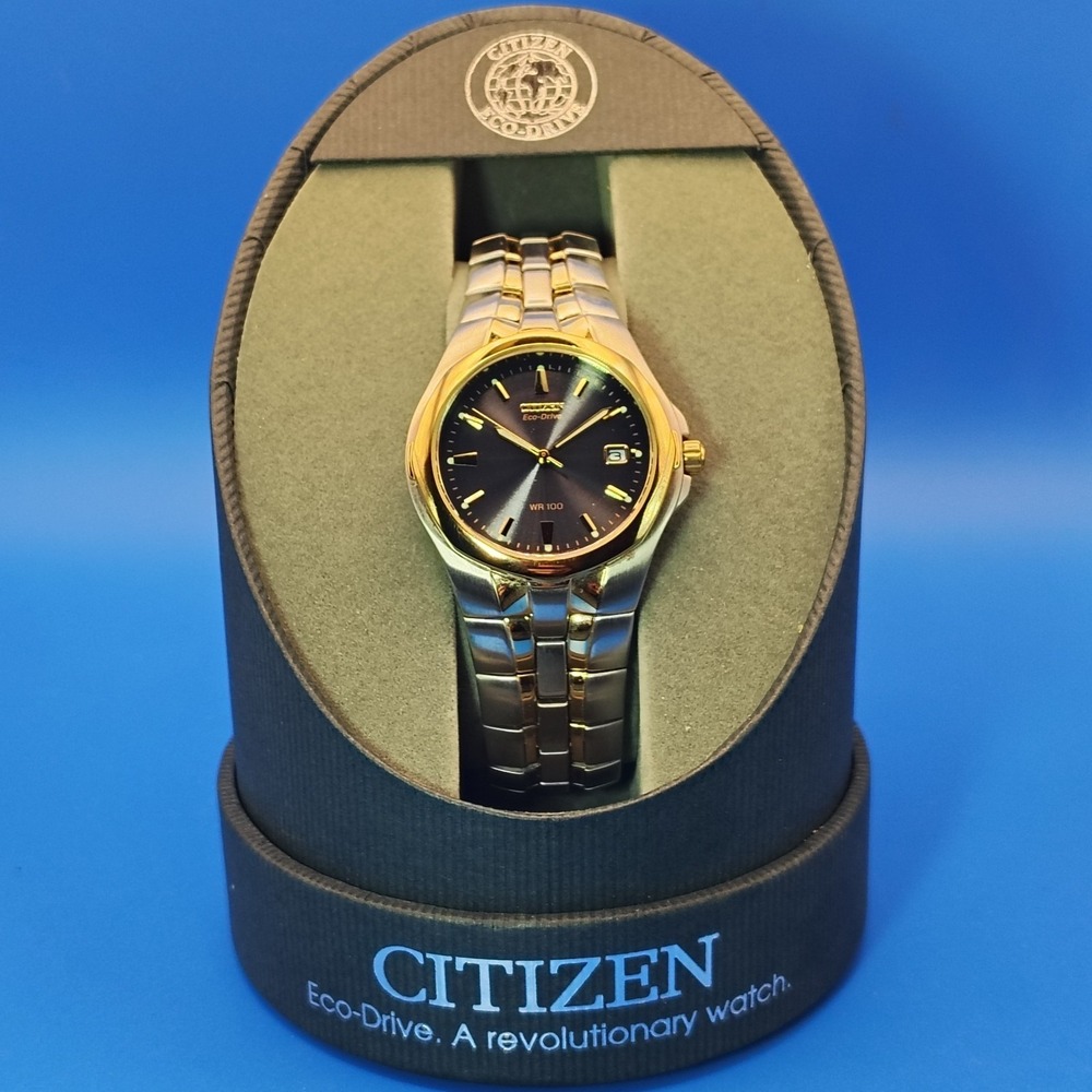 Vintage 2006 CITIZEN Date 35mm Two Tone Mens Dress Quartz Watch Full Set NOS